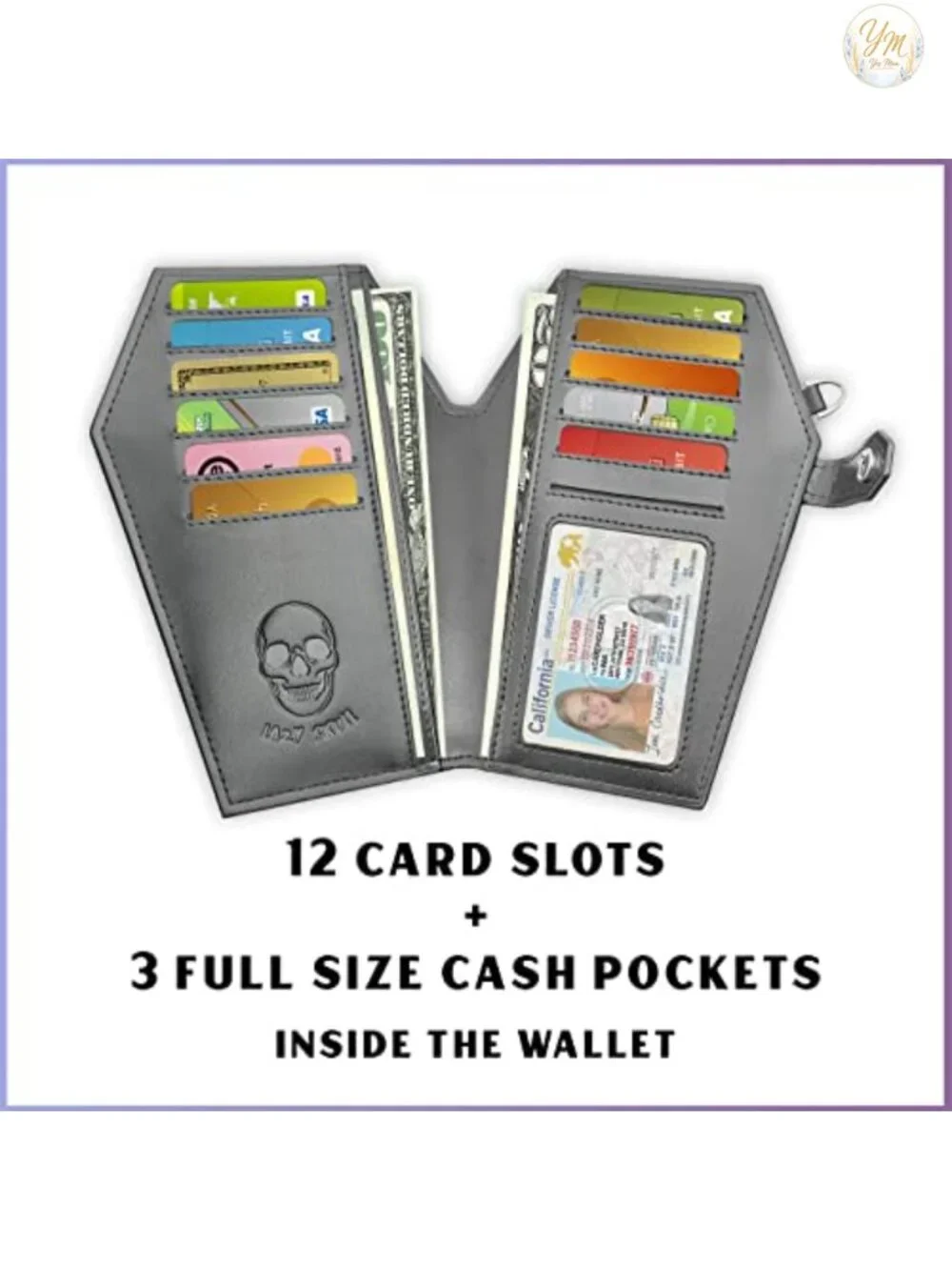 Gothic Coffin Wallet with Skulls and Moon - Vegan Leather Witch Purse with